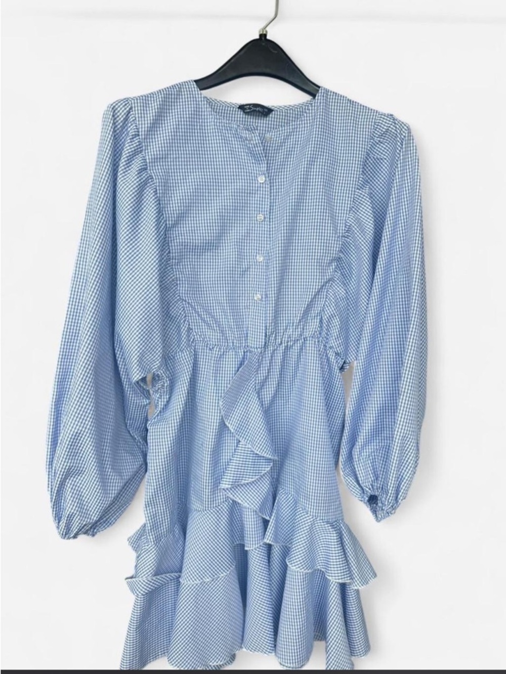 Simple Blue Gingham Ruffle Midi Dress - Simple